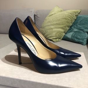 Jimmy Choo Ava 100 Liquid Leather Pop Blue Pumps